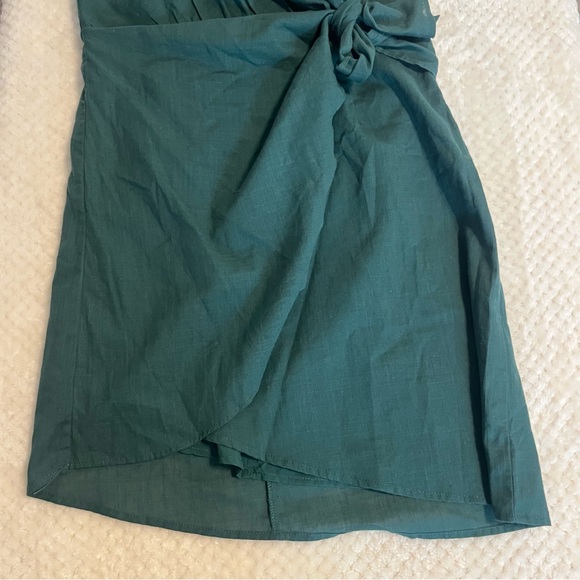 LILLUSORY One Shoulder Mini Dress Wrap Ruched Tie Waist Dark Green Small NWT - Picture 4 of 10